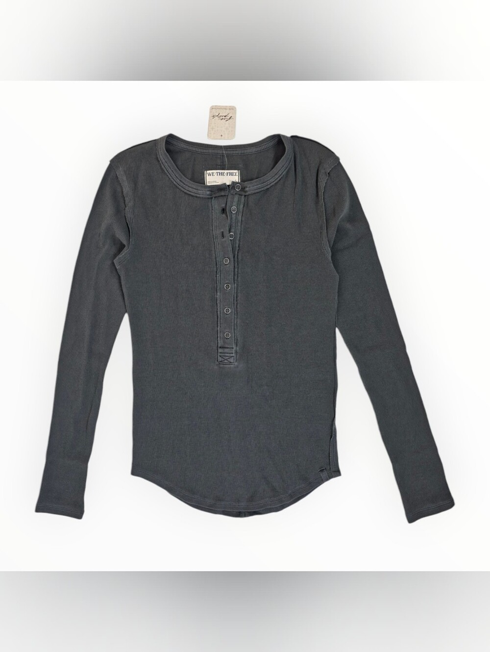 We The Free Jamie Henley Long Sleeve Ribbed Tee Top Washed Black/Gray Women's S
